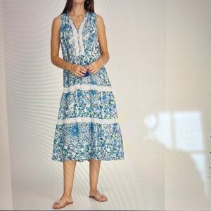 Johnny Was Blue and White Aster Tiered Midi Sundress